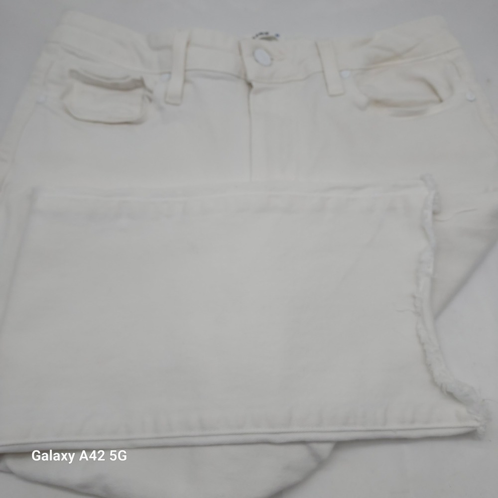 PAIGE Cindy Crop High Rise‎ Straight Leg Jeans Crisp White Raw Hem 30 W4520